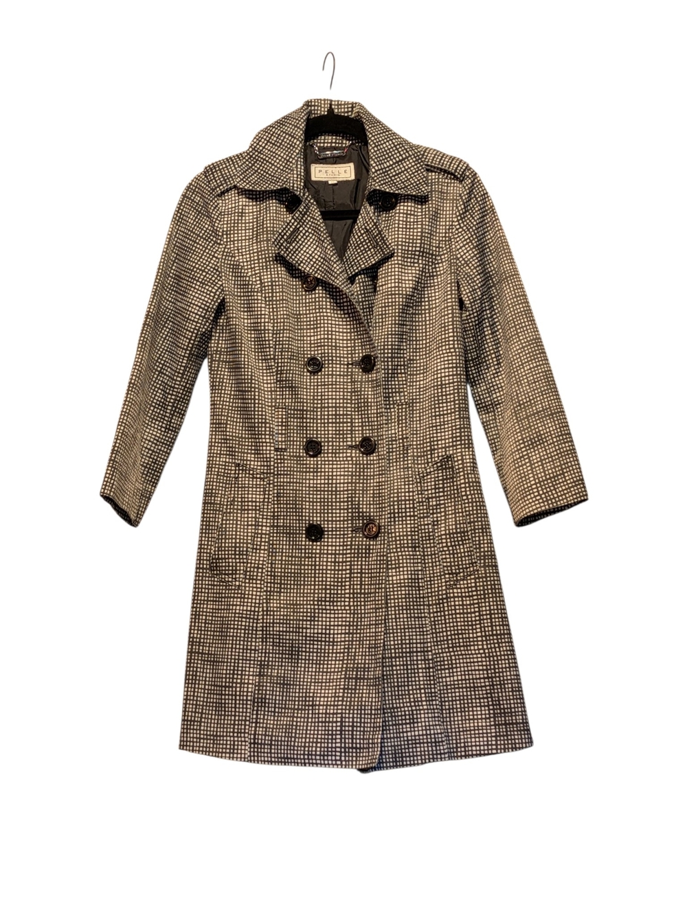 Pelle Studio Black & White Houndstooth Double-Breasted Trench Coat